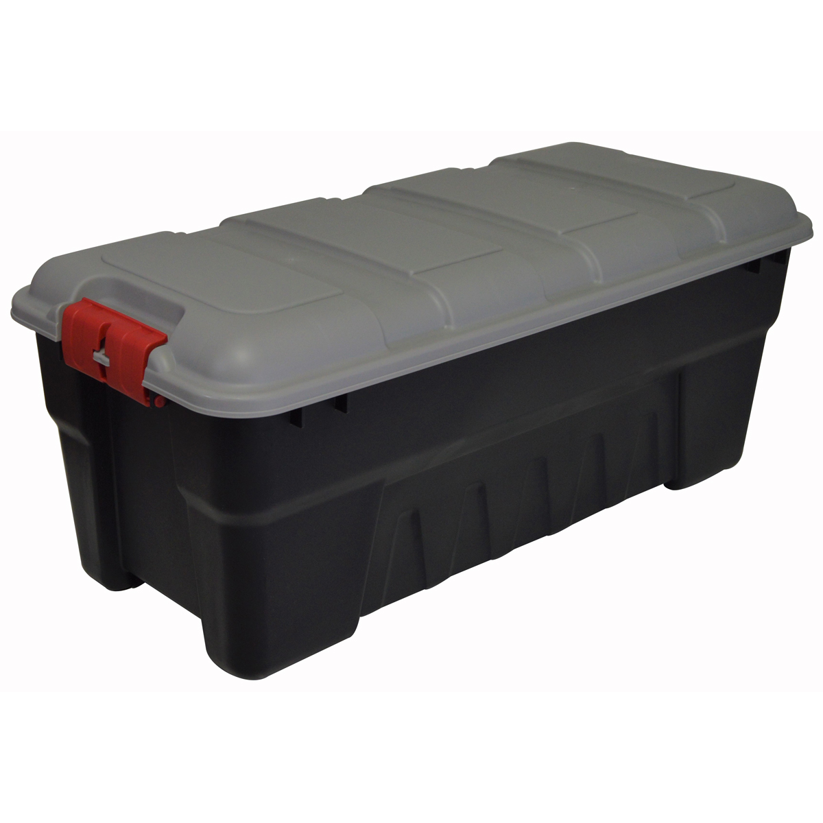 Rubbermaid 35 Gallon Action Packer Storage Bin, Heavy Duty Plastic,  Lockable, Black and Gray, Included Lid