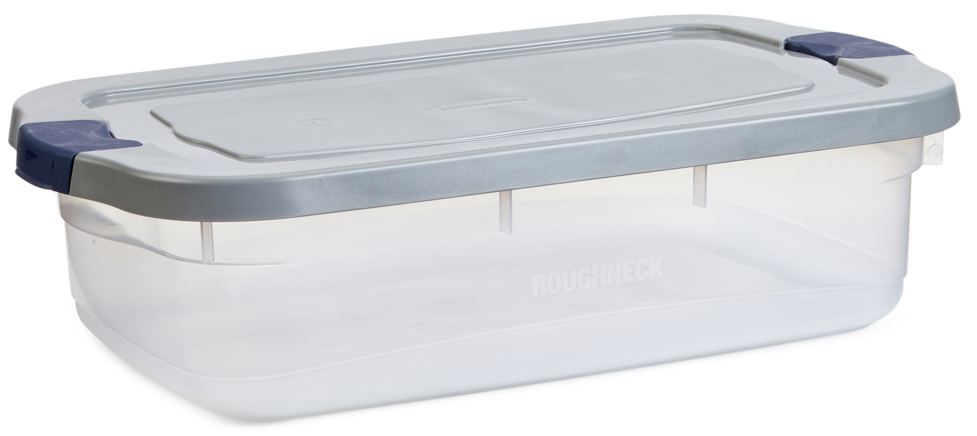 Rubbermaid Roughneck Clear 66 Qt. Plastic Storage Tote w/ Gray Lid